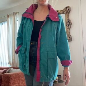 Vintage 90s Pacific Trail Teal & Purple Windbreaker Winter Jacket M